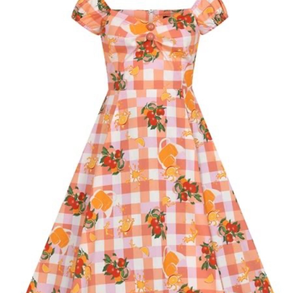Collectif Delores orange picnic gingham dress swing HTF
